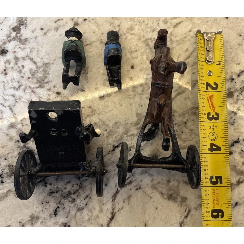 Four Piece Vintage #sm19 Amish Lancaster Cast Iron Horse Drawn Carriage & Riders